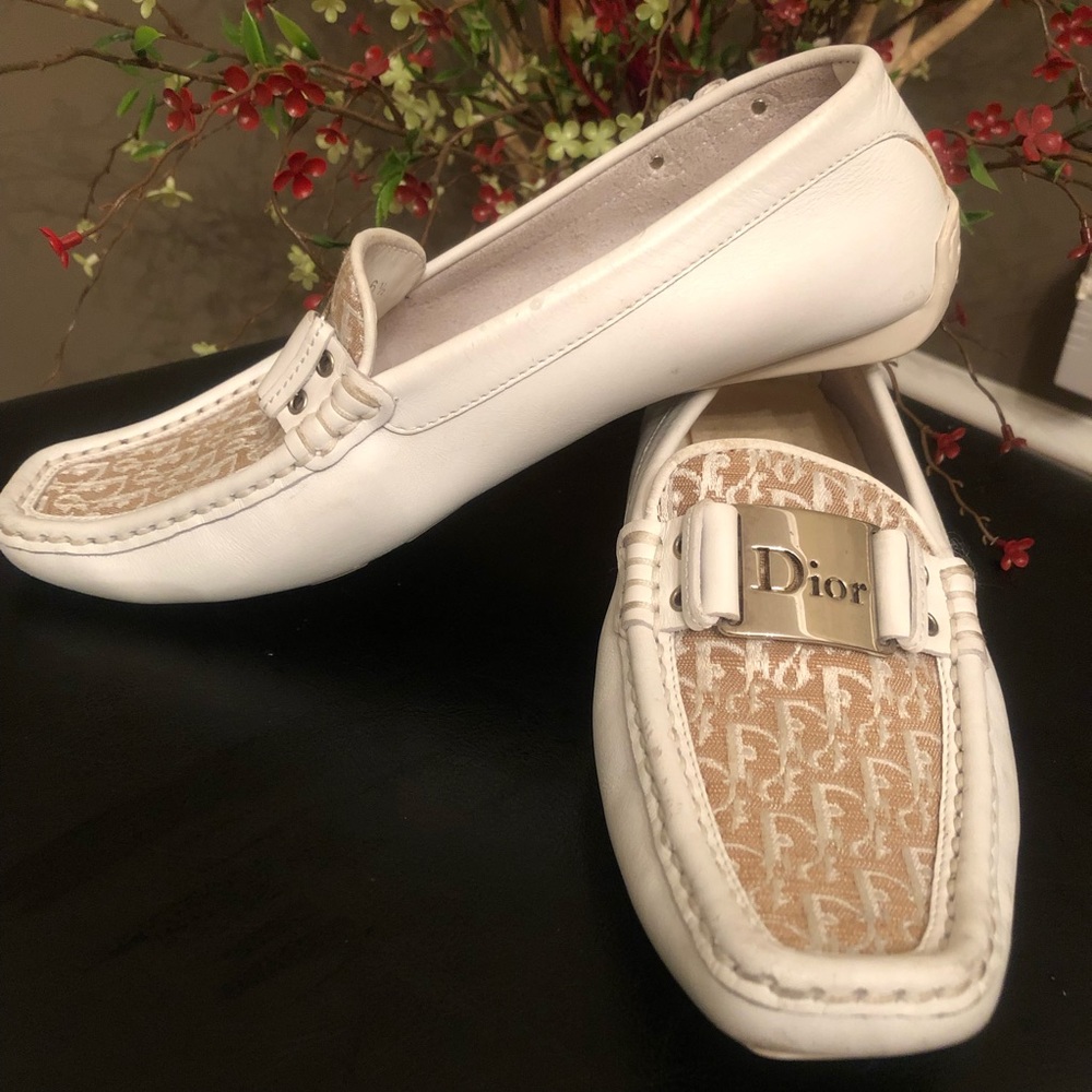 Vintage white Christian Dior loafers slip on